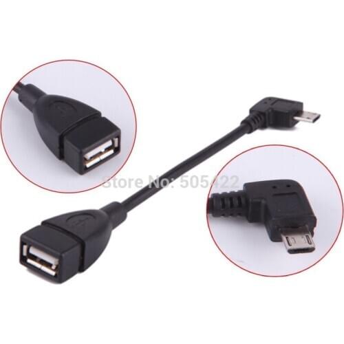 500pcs/lot Micro USB B Male to USB A Female OTG Adapter Converter Cable Cord Wire Left Angle wholesale