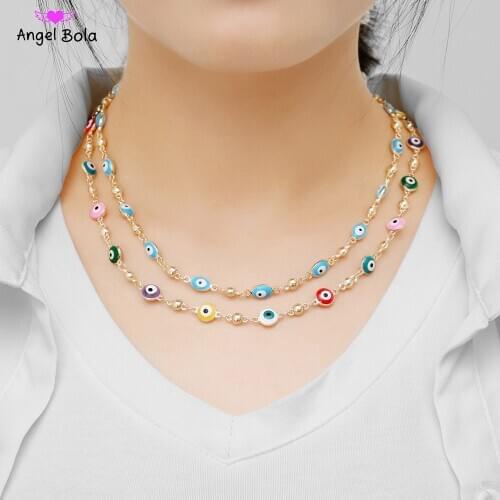 Blue Evil Eye Crystal Charm Allah Necklace for Women Muslim Jewelry Turkish Blue Eye Necklace Gold Color Plated Never Faded