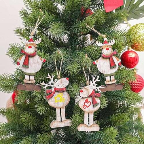 Christmas Ornaments Wooden Hanging Pendants Elk Xmas Tree Bell Christmas Decorations For Home Party New Year Navidad
