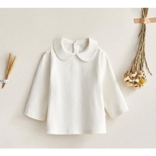 Toddler Baby Girl Bottoming Shirt 2021 Autumn New Cute Solid Peter Pan Collar Tops for Newborns Long Sleeve Cotton Kids Clothes