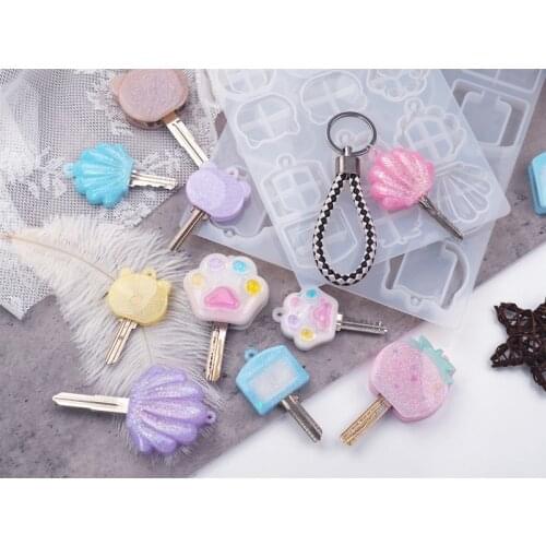 DIY Crystal Epoxy Resin Mold Keychain Key Head Key Cover Cat Claw Mirror Silicone Mold For Resin