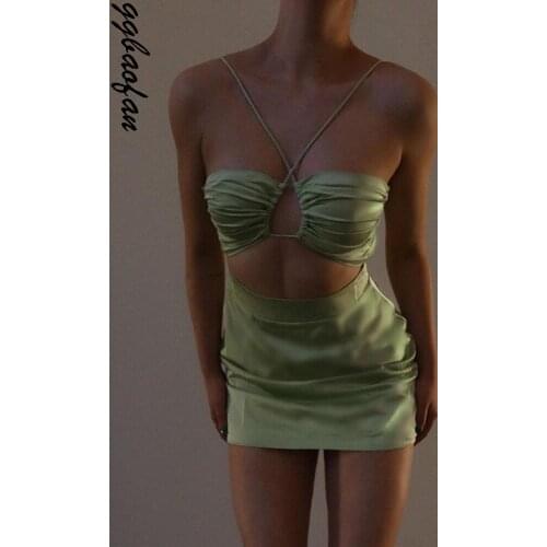 Ggbaofan Sexy Summer Halter Backless Mini Dress Holiday Elegant Skinny Sleeveless Club Party Dresses Fashion Bodycon