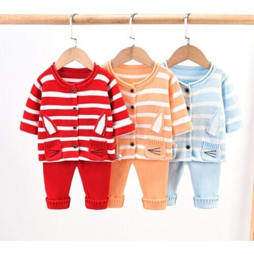 Infant Boys Girls Clothing Sets 2pcs Striped Cardigan Knitted Sweaters+Pants 0-24 Months Baby Sweater Suits New Autumn Winter
