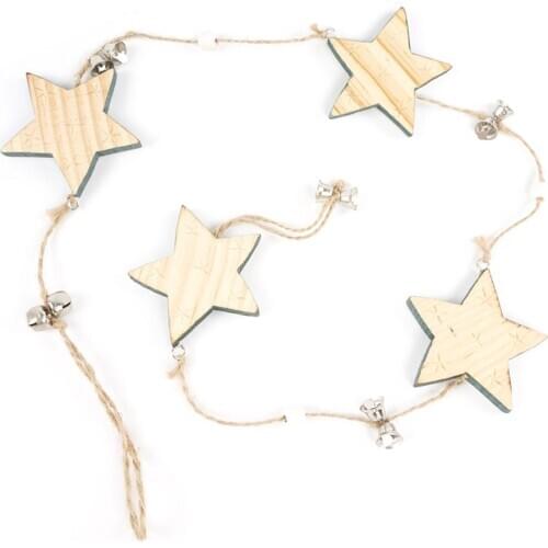 Christmas tree ornament wooden Christmas star tree with bell Christmas party decoration supplies hanging xmas decoration pendant