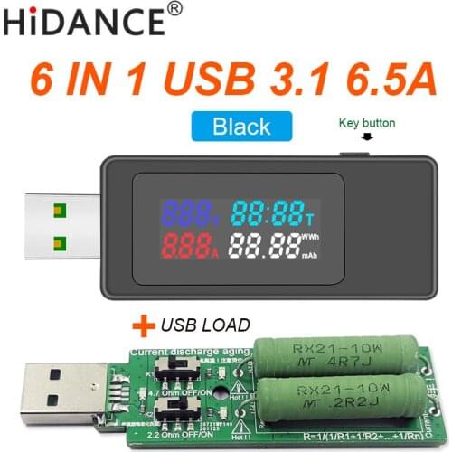 USB 3.1 6.5A 4-30V DC Digital Current Voltage Voltmeter Fast Charger Power Bank Battery Capacity Meter Detector Amp Volt Tester