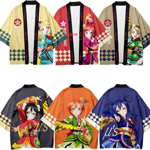 Japanese Kimono Shirt Anime Cosplay Yukata Haori Streetwear Loose Cardigan Coat Robe Gown Jackets Love Live Comic Party Costumes