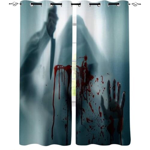 Blood Handprint Horror Silhouette Window Curtains Home Decor Living Room Curtain Kitchen Draperies Curtains for Bedroom