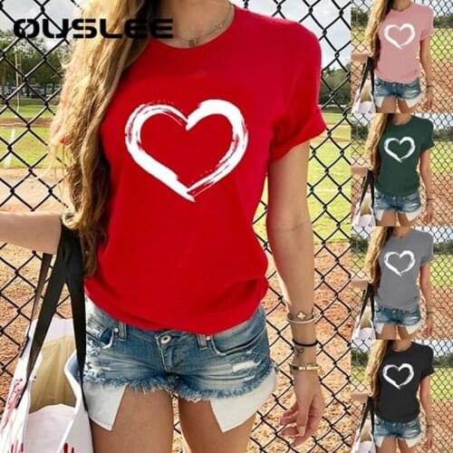 Ouslee Harajuku Heart Love Printed T Shirt Summer Women Casual O Neck Short Sleeve Tee Tops T shirt For Female Clothing