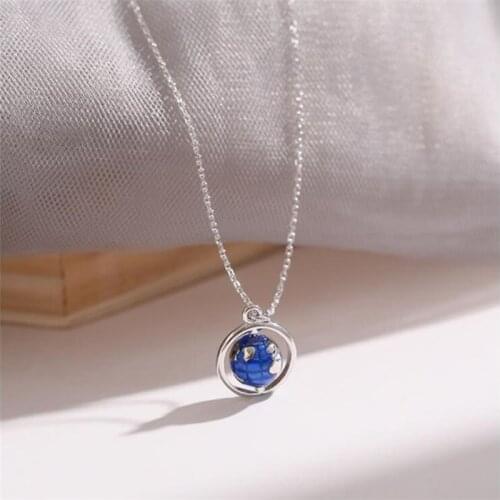 Season Gate 925 Sterling Silver Fashion Creative Earth Globe Planet Pendant Chain Gift Necklace For Women SN078