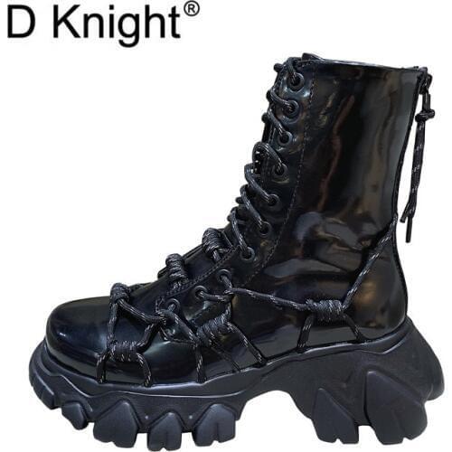 2020 New Winter Motorcycle Boots Women British Platform Ankle Boots Punk High Heel Ankle Boot Women Shoes Lace Back Zip Creepers