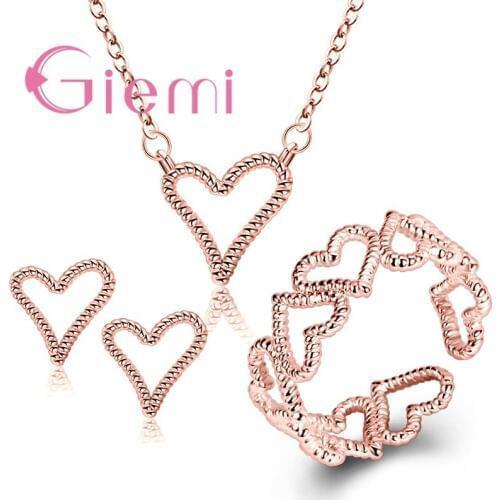 Top Quality 925 Sterling Silver Jewelrys For Women Sweet Heart Shape Gifts Pendant Necklace Finger Rings Stud Earrings 2 Colors