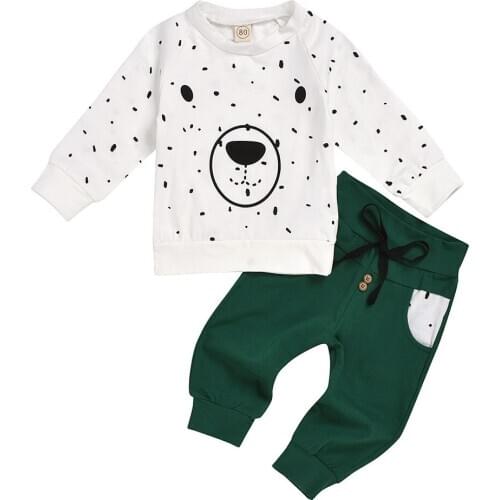 TELOTUNY Winter clothes Baby Boys Pants Sets Lovely bear Print Long Sleeve T-shirt Top Print Pants Outfits Fashion Casual Set