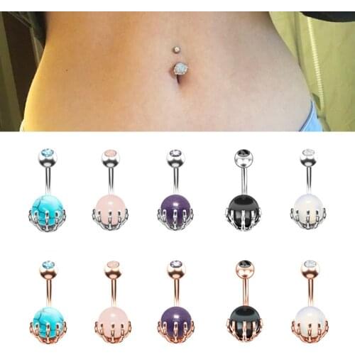 1pc Zircon Belly Rings Navel Button Piercing Claw Surgical Steel Bar Ombligo Party Stud Barbell for Woman Sexy Body Jewelry 14G
