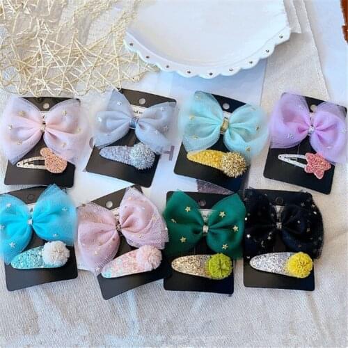 10set/lot Colors Children Girls Glitter Sequins Stars Hair Clip Bow Snow Yarn Party Kids Hairpins Gift Hair Accessories