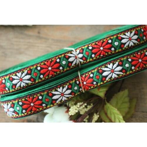 10yards/lots Woven Jacquard Ribbon 2.5cm black background green folwers pattern IS-2586