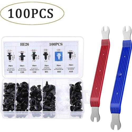 100pcs/box Auto Fastener Clip Mixed Car Body Push Retainer Pin Rivet Bumper Door Trim Panel Retainer Fastener Kit With Clip Tool