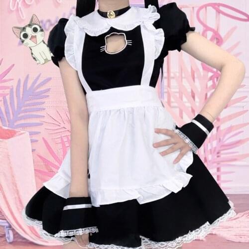 2021 Black Cute Lolita Maid Costumes French Maid Dress Girls Woman Amine Cosplay Costume Waitress Maid Party Stage Costumes