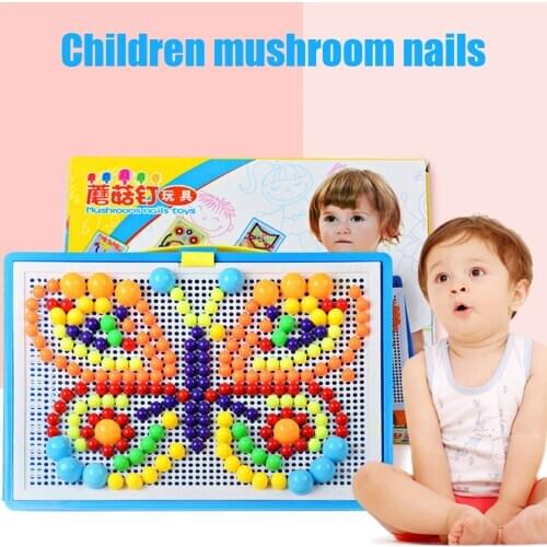 296PCS Mushroom Nail DIY Handmade Toys Childrens Educational Toyschildrens Intelligent 3D Puzzle Game Jigsaw Board Gifts