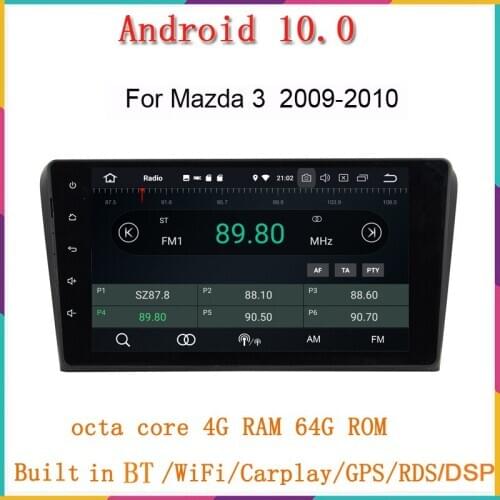 9" 1024*600 HD Android 10.0 Car DVD Player For mazda 3 2006-2010 with GPS wifi octa core 4G RAM 64G ROM mirror link DVR OBD DAB
