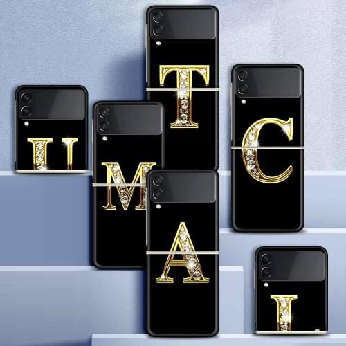 Case For Samsung Galaxy Z Flip 3 5G Funda ZFlip3 Luxury Black PC Hard Shockproof Back Phone Coque Shell Letter Alphabet