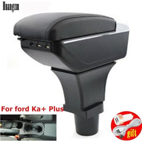For ford Ka+ Plus accessories armrest car arm rest leather storage box ABS usb center centre console car-styling interior