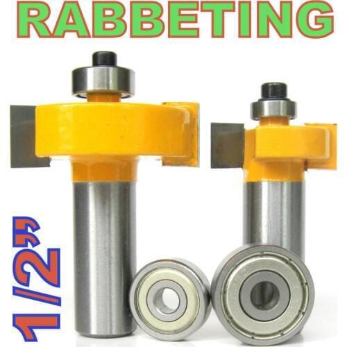 2PC 1/2"Shank 1/2, 3/8 Rabbeting & Slotting Router Bit w/2pc Bearings Set wood cutter woodworking bits wood milling cutter