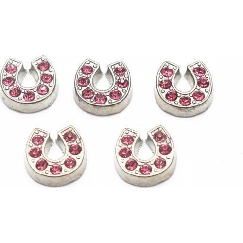 Hot Selling 10pcs/lot Pink Crystal Horseshoe Floating Charms For Glass Memory Floating Lockets Necklace DIY Jewelry
