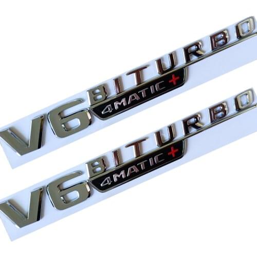 Chrome Glossy Black Emblem for Mercedes Benz V6 BITURBO_4matic+ Car Styling Fender Badge Double Turbo Sticker