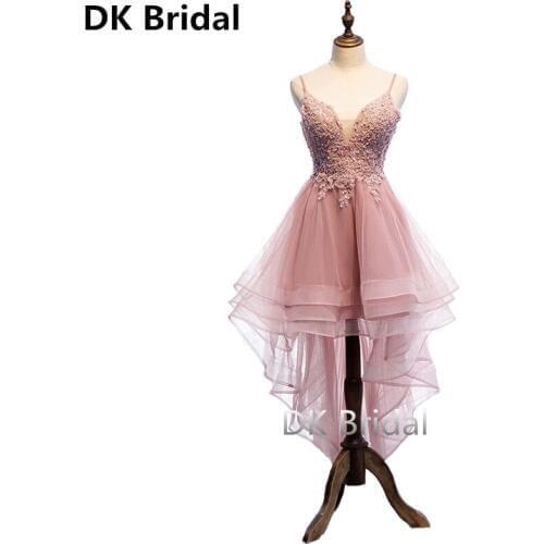 Short Front Back Long Cocktail Dresses Prom Dresses Women Banquet High Low Evening Party Dress 2019 Sexy V-neck Formal Gown