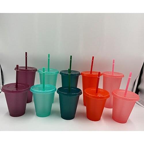 Straw Cups with Wide Mouth Lid Fixing Ring Shine Glitter Reusable Colorful Water Bottles