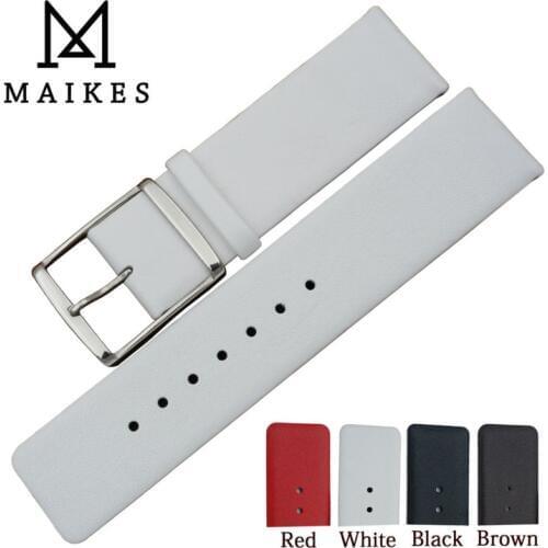 MAIKES High Quality Genuine Leather Watch Band Strap Thin White Watchbands For CK Calvin Klein K2G211 K2G231 K76221 K2Y211