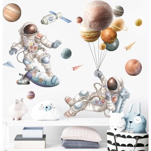 BRUP Parkour Astronaut Outer Space Wall Stickers for Kids Room Baby Boy Room Decoration Home Decor Decorative Stickers PVC Decal