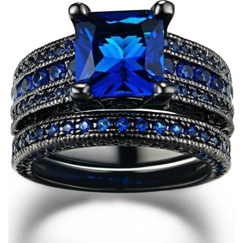 New Design Couple Rings Black Rhinestone Charms Wedding Engagement Band Bridal Knuckle Rings Set Accessories