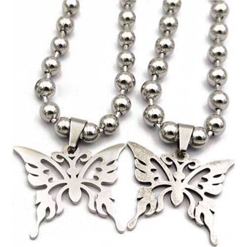 667E Punk Sweet Butterfly Stainless Steel Pendant Necklace Fashion Jewelry Unisex