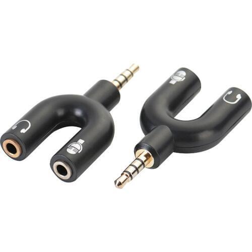 1pcs U Type Adapter Dual 3.5 MM Headphone Plug Audio Cables Splitter Microphone 2 in 1 Swivel Connector Free shipping