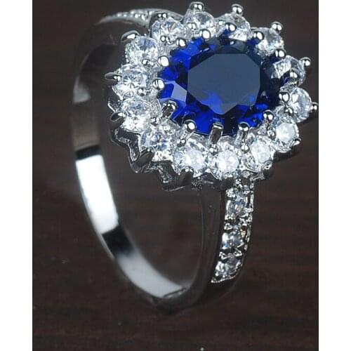 Luxury Gorgeous Women Jewelry Navy Blue/Hot Pink Zircon Rings for Wedding Engagement Party Set Gifts Size 6 -10