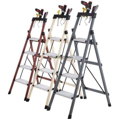 Ladder Household Folding Ladder Thickened Carbon Steel Herringbone Ladder Mobile Stair Telescopic Ladder Multifunctional Indoor