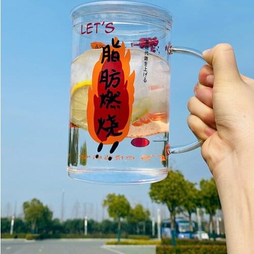 Glass large capacity 1000ml oversized office water cup milk scale drink water cartoon cup cold and heat resistant