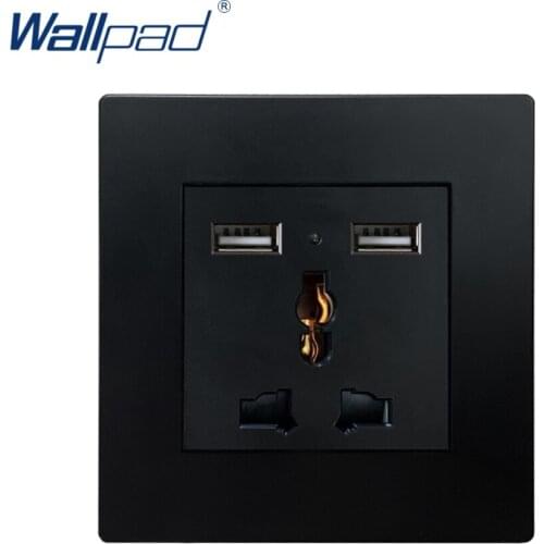 USB 3 Pin MF Socket Black Wallpad Luxury Wall Power Electrical Outlet Sockets PC Panel