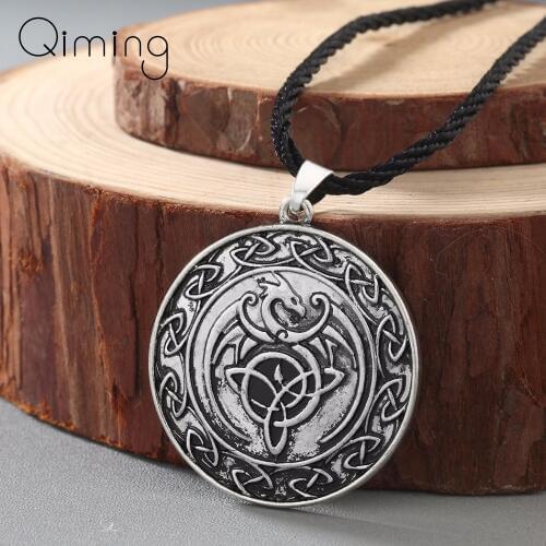 Valknut Viking Slavic Talisman Womens Necklace Knot Celtic Dragon Pendant Necklace Talisman Charm Vintage Men Jewelry