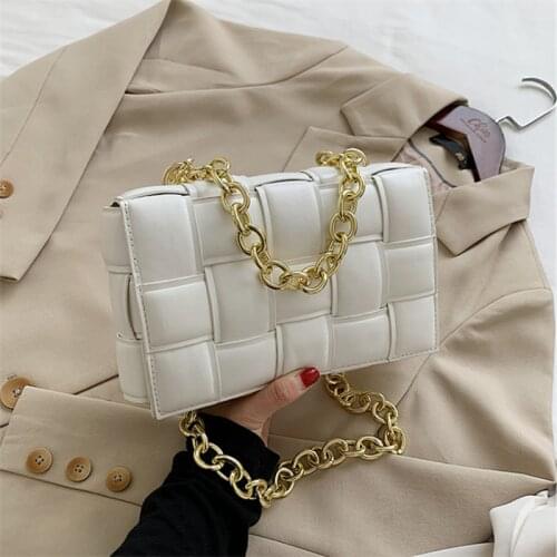 Women Crossbody Bag Weave Flap Bags For Women 2021 Quality Leather Thick Chain Shoulder Messenger Bags Female Handbag And Purse