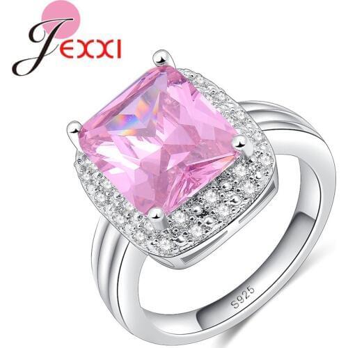 Engagemment Rings Pink Cubic Zirconia Bijoux Fashion 925 Sterling Silver Wedding Rings Jewelry For Women Party Ladies Gift