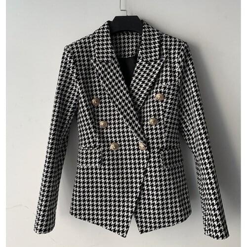 High-end Temperament Ladies Plaid Jacket Autumn and Winter Slim Double-breasted Womens Blazer 2021 New Classic Suit Feminine