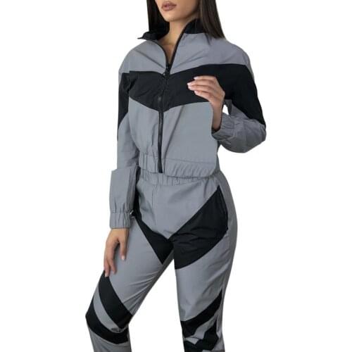 Women Casual Tracksuit 2 Piece Set Stitching Reflective Sports Leisure Pants Sportswear Suit 2020 Wn