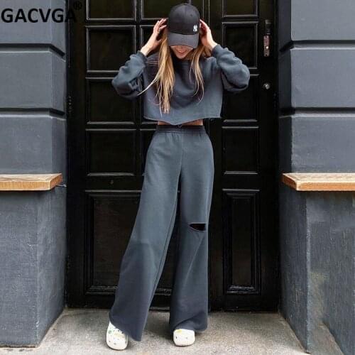 GACVGA Fashion Casual Two Piece Set Autumn Sweatshirt Crop Top And Pant Suits Long Sleeve Outfits Women Tracksuit Streetwear