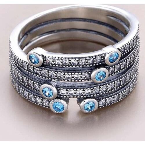 Original Shimmering Ocean Frosty Ring With Mint & Clear Crystal For Women 925 Sterling Silver Ring Gift Fine Europe Jewelry