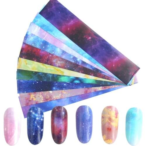 10pcs Mix Classic Starry Sky Nail Foil Transfer Foil Stickers for Manicure Nail Decals Wrap Adhesive Sliders Nail Art Tape