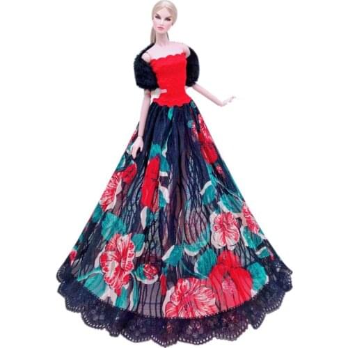 11.5" Red Floral Off Shoulder Princess Lace Dress For Barbie Doll Clothes Outfits Party Gown 1/6 BJD Dolls Accessories Girl Toys