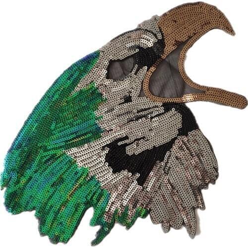 18CM Eagle Head Patches For Clothing Sequins Strange Things Sequined Patch Diy Clothes Stickers Christmas Gift Large Biker Badge