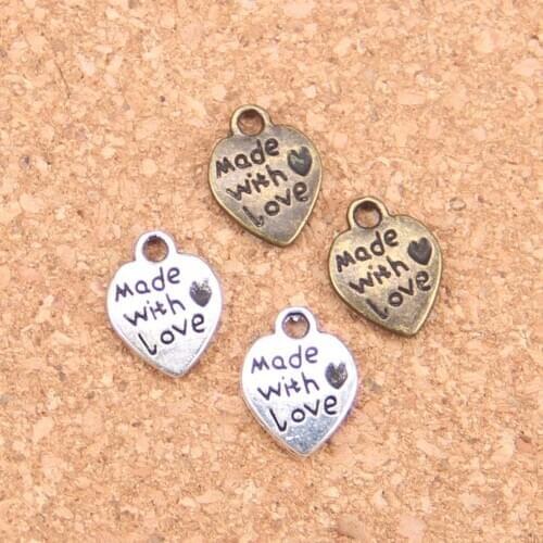 180pcs Charms heart made with love 10mm Antique Pendants,Vintage Tibetan Silver Jewelry,DIY for bracelet necklace